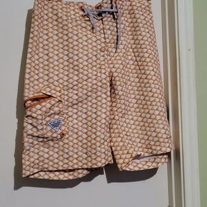 Columbia Men's Orange Fish Patterned Swim Shorts W Bottle Opener